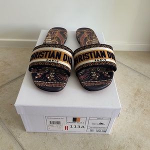 Christian Dior Dway Animals Blue Orange White Logo Slide Mule Flat Sandal 35